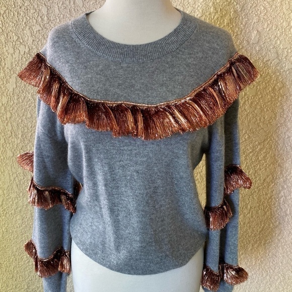 J.Crew Cashmere Sweater Lamé‎ Fringe Heather Gray XS - Picture 11 of 16